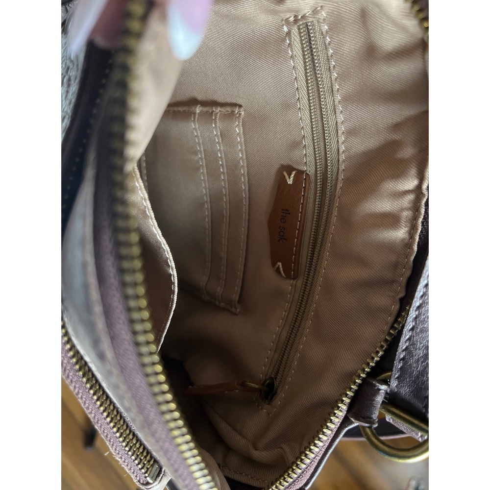 The Sak Brown Leather Embossed Floral Convertible Backpack Crossbody Bag - Picture 7 of 8